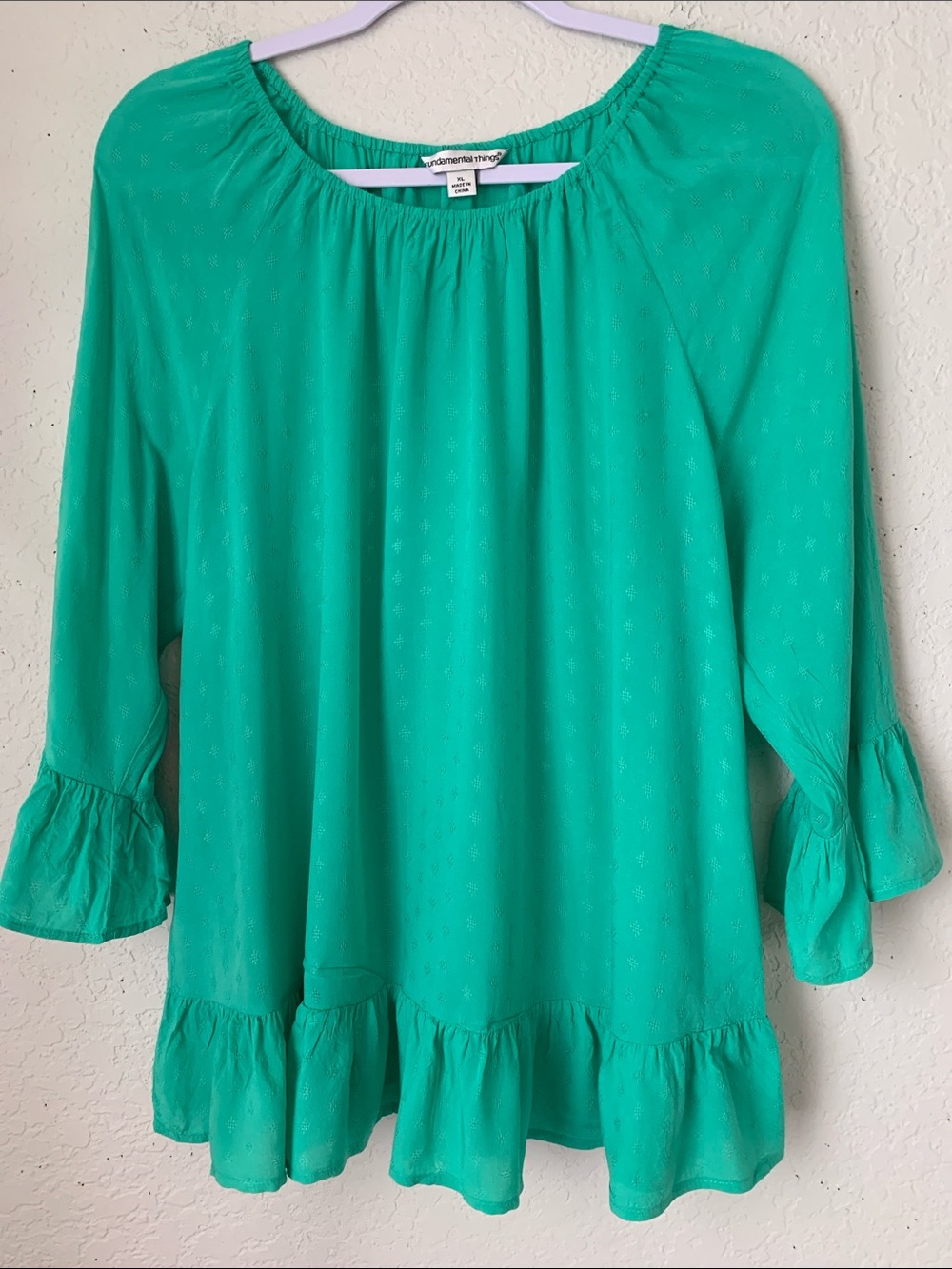 Fundamental Things Women's Lightweight Rayon Teal Ruffle Hem Peasant Top Size XL